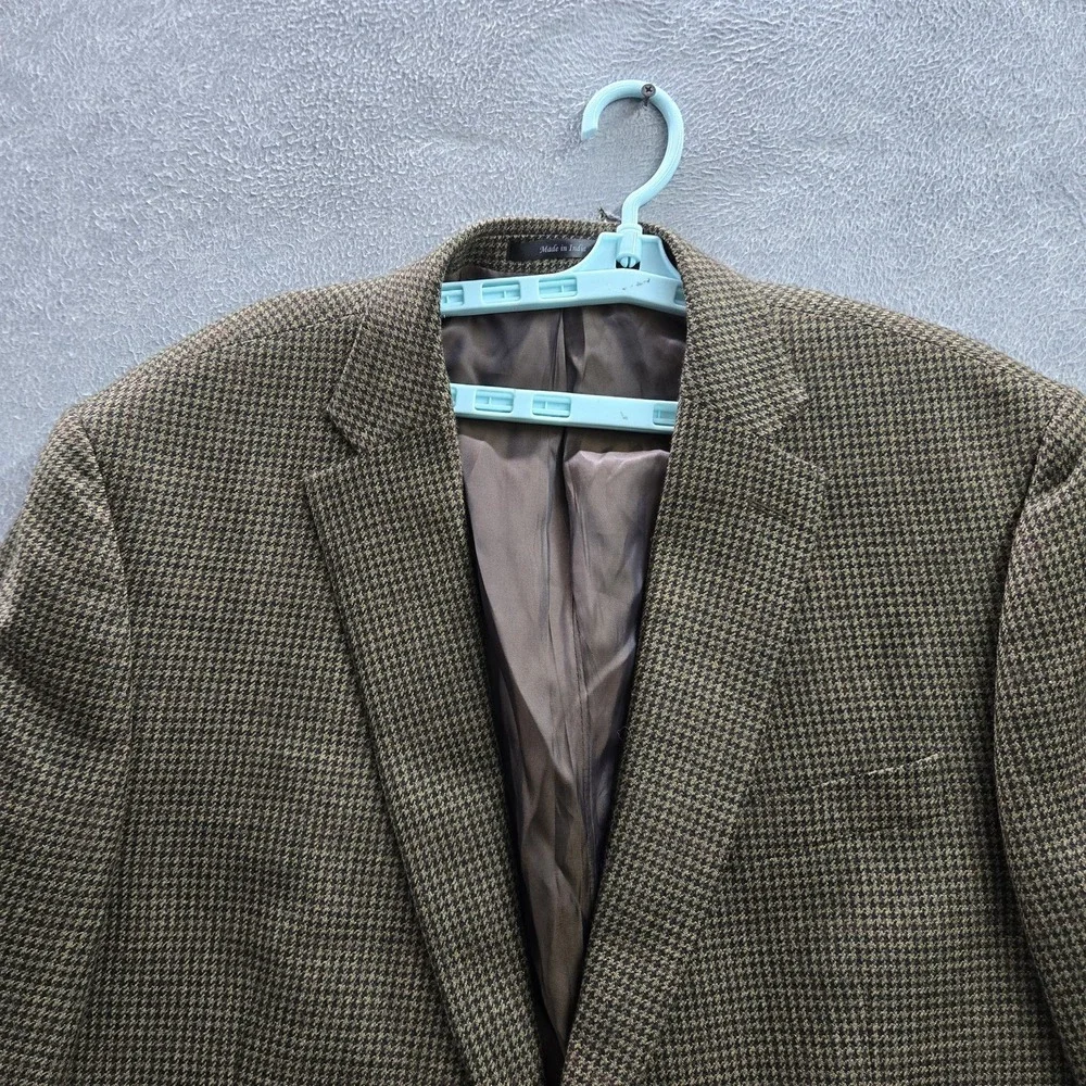 VINTAGE Lauren Ralph‎ Men Blazer 46L Brown Wool Houndstooth 2 Button 90s